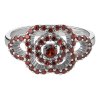 Silver ring with czech garnet, rhodium plated - flower                                              