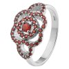 Silver ring with czech garnet, rhodium plated - flower                                              