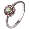Silver ring with czech garnet and moldavite, rhodium plated - circle                                
