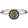 Silver ring with czech garnet and moldavite, rhodium plated - circle                                