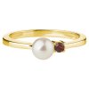 Silver ring with czech garnet and pearl, gold plated                                                