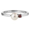 Silver ring with czech garnet and pearl, rhodium plated                                             