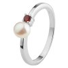 Silver ring with czech garnet and pearl, rhodium plated                                             