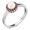 Silver ring with czech garnet and pearl, rhodium plated - circle                                    