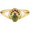 Silver ring with czech garnet and moldavite, gold plated - drop                                     