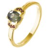 Silver ring with czech garnet and moldavite, gold plated - oval                                     