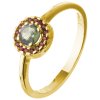 Silver ring with czech garnet and moldavite, gold plated - circle                                   