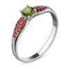 Silver ring with czech garnet and moldavite, rhodium plated                                         