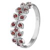 Silver ring with czech garnet, rhodium plated - leaf                                                