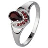 Silver ring with czech garnet, rhodium plated - drop                                                