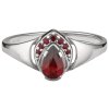 Silver ring with czech garnet, rhodium plated - drop                                                