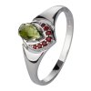 Silver ring with czech garnet and moldavite, rhodium plated - drop                                  