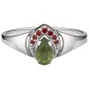 Silver ring with czech garnet and moldavite, rhodium plated - drop                                  