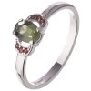 Silver ring with czech garnet and moldavite, rhodium plated - oval                                  