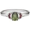Silver ring with czech garnet and moldavite, rhodium plated - oval                                  