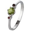 Silver ring with czech garnet and moldavite, rhodium plated                                         