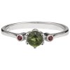 Silver ring with czech garnet and moldavite, rhodium plated                                         