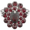 Silver ring with czech garnet, rhodium plated - oval                                                