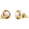 Silver earrings with czech garnet and pearl, gold plated - circle                                   