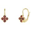 Silver earrings with czech garnet, gold plated - square                                             