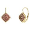 Silver earrings with czech garnet, gold plated - square                                             