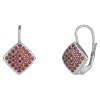 Silver earrings with czech garnet, rhodium plated - square                                          