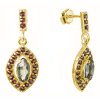 Silver earrings with czech garnet and moldavite, gold plated - tip                                  
