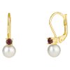 Silver earrings with czech garnet and pearl, gold plated                                            