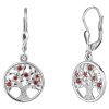 Silver earrings with czech garnet, rhodium plated - tree of life                                    