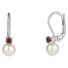 Silver earrings with czech garnet and pearl, rhodium plated                                         