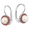 Silver earrings with czech garnet and pearl, rhodium plated - circle                                