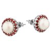 Silver earrings with czech garnet and pearl, rhodium plated - circle                                