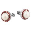 Silver earrings with czech garnet and pearl, rhodium plated - circle                                