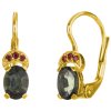 Silver earrings with czech garnet and moldavite, gold plated - oval                                 