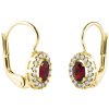 Gold earrings with czech garnet and diamond - oval                                                  