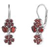 Silver earrings with czech garnet, rhodium plated - flower                                          