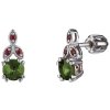 Silver earrings with czech garnet and moldavite, rhodium plated                                     