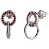 Silver earrings with czech garnet, rhodium plated - circle                                          
