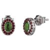 Silver earrings with czech garnet and moldavite, rhodium plated - oval                              