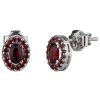 Silver earrings with czech garnet, rhodium plated - oval                                            