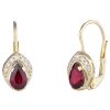 Gold earrings with czech garnet and diamond - drop                                                  