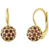 Silver earrings with czech garnet, gold plated - ball                                               