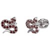 Silver earrings with czech garnet, rhodium plated, animal - snake                                   
