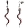 Silver earrings with czech garnet, rhodium plated, animal - snake                                   