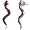 Silver earrings with czech garnet, rhodium plated, animal - snake                                   