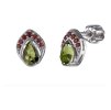 Silver earrings with czech garnet and moldavite, rhodium plated - drop                              