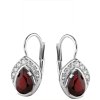 White gold earrings with czech garnet and diamond - drop                                            