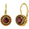 Gold earrings with czech garnet - circle                                                            