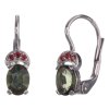 Silver earrings with czech garnet and moldavite, rhodium plated - oval                              