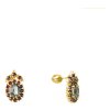 Silver earrings with czech garnet and moldavite, gold plated - oval                                 